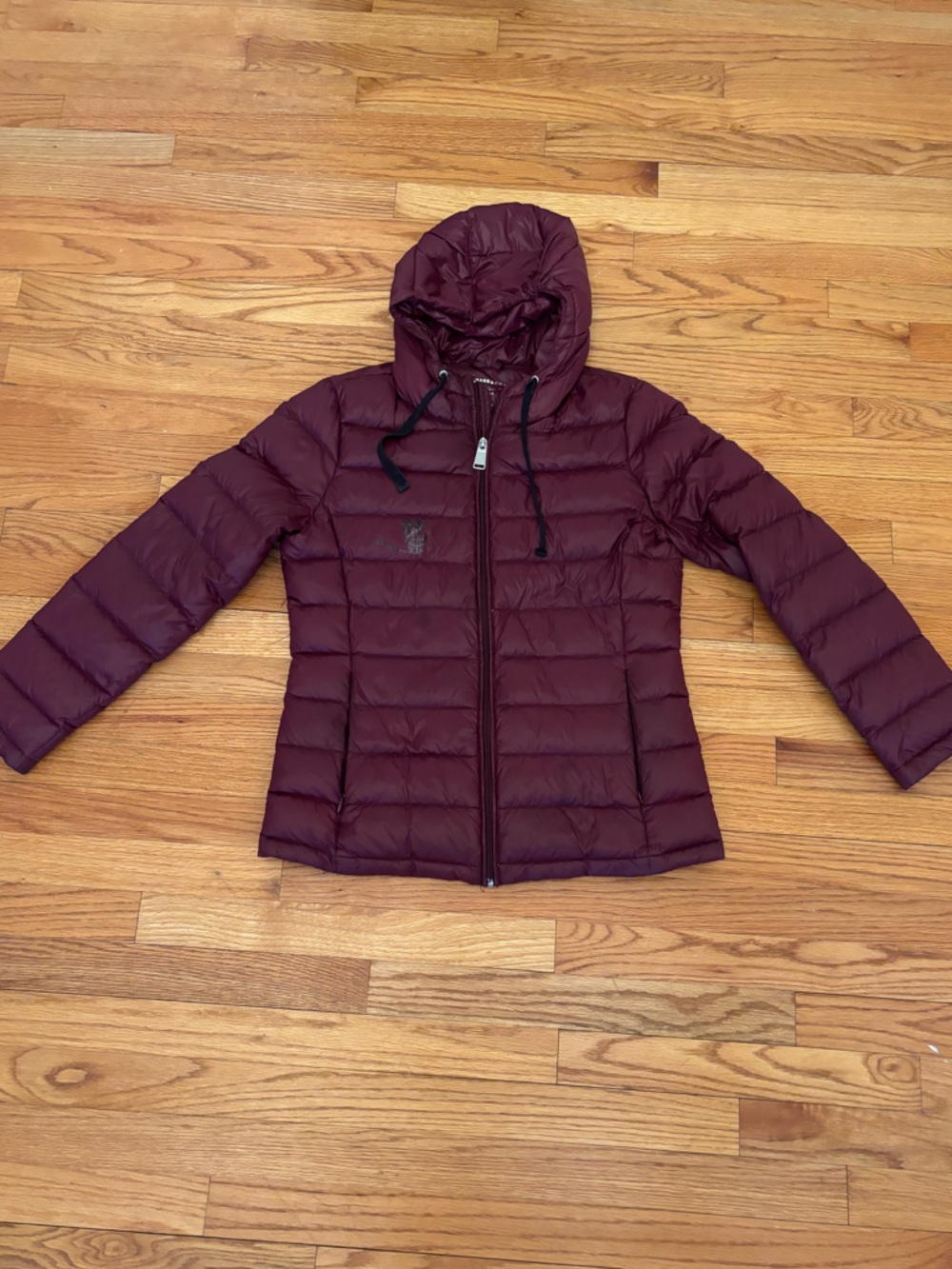 G.H. Bass & Co. Burgundy Hooded Quilted Duck Down Puffer Jacket Zip Women M